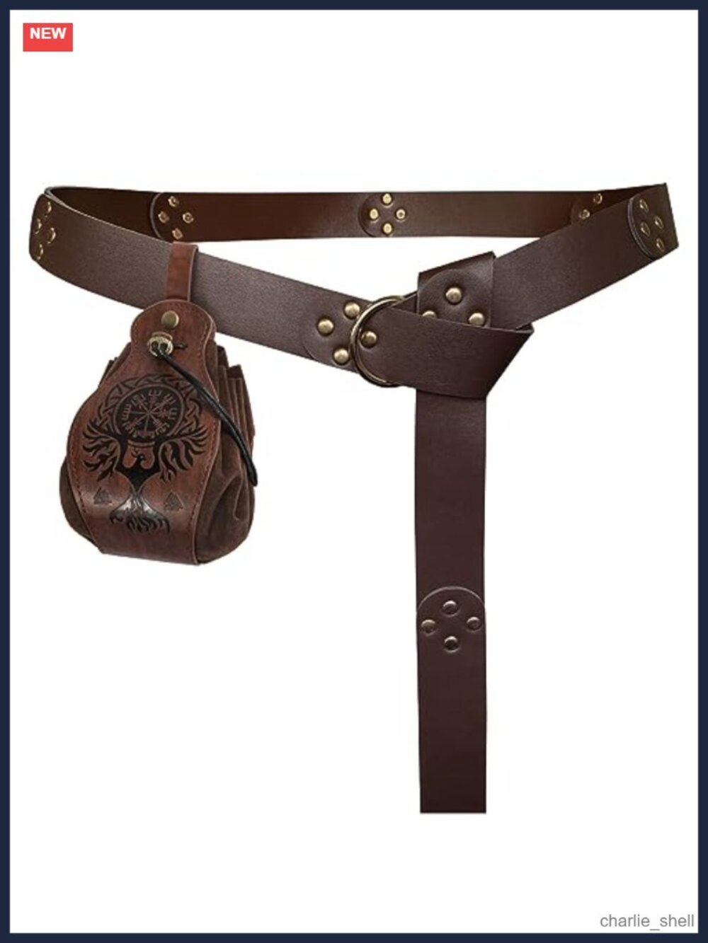 Medieval O Ring Belt with Drawstring Pouch Faux Leather Ren Faire LARP Costume